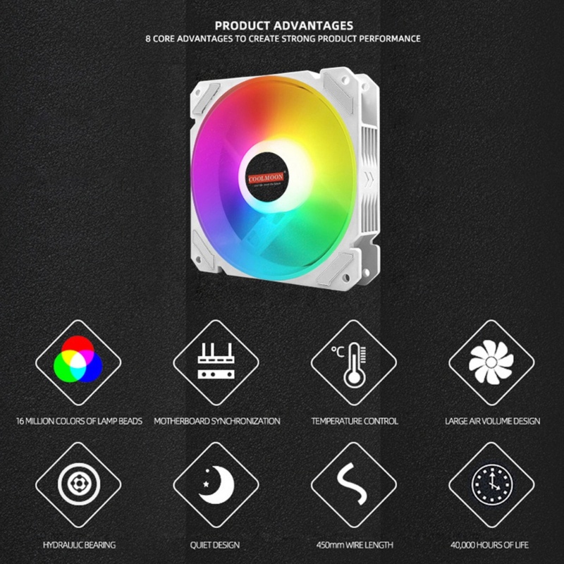 Bt Coolmoon PC Untuk Case Fan 120mm PWM ARGB Pendingin Sasis Komputer 4pin Adjustable RGB Cooling Fan Untuk Pendingin CPU