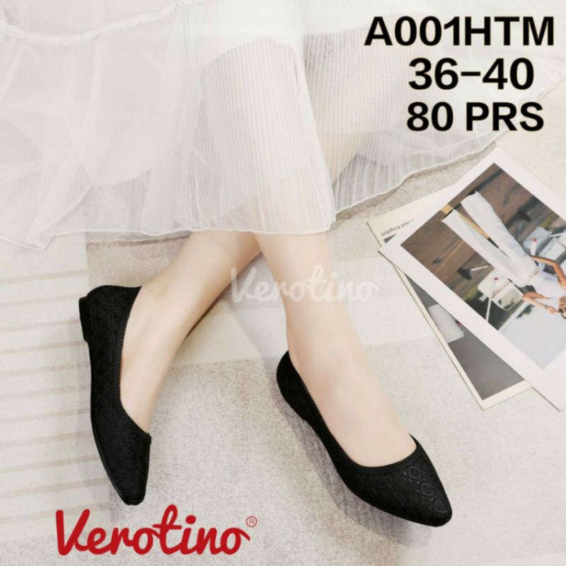 A001-3 Sepatu Jelly Wanita Verotino Kerja Flat Shoes Jely Elegan Nyaman Flatshoes Slop Selop Cewek Perempuan Rumah Karet Lentur Sekolah Kuliah Impor A001 Hitam Import