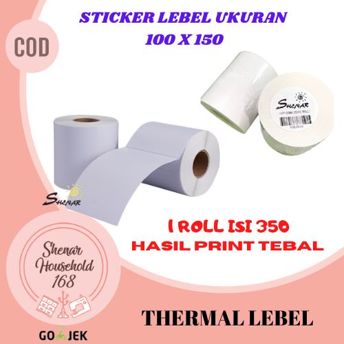 BISA COD , LEBEL THERMAL STICKER  UKURAN 100X150  1 ROLL ISI 350 KERTAS PRINT LEBEL  THERMAL - SHENAR