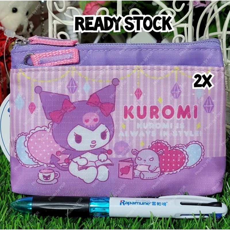 Pouch Double Zipper / Dompet Kartu Koin Aksesoris Serbaguna Resleting Ganda Sanrio Karakter Kuromi