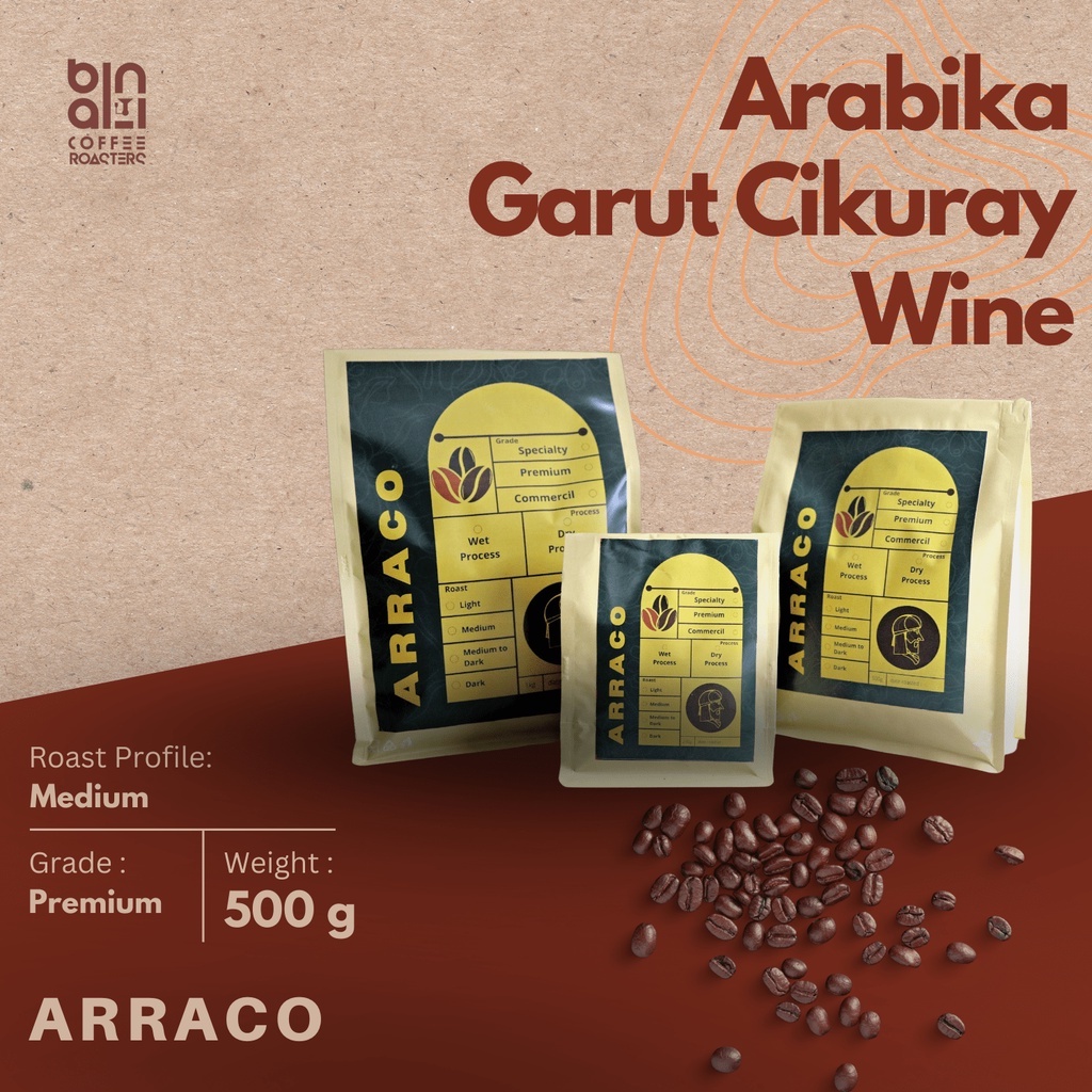 

ARRACO KOPI - Kopi Arabika Garut Cikuray Wine 500 GR Biji / Bubuk | Wine - Medium Roasted / Dark Roasted