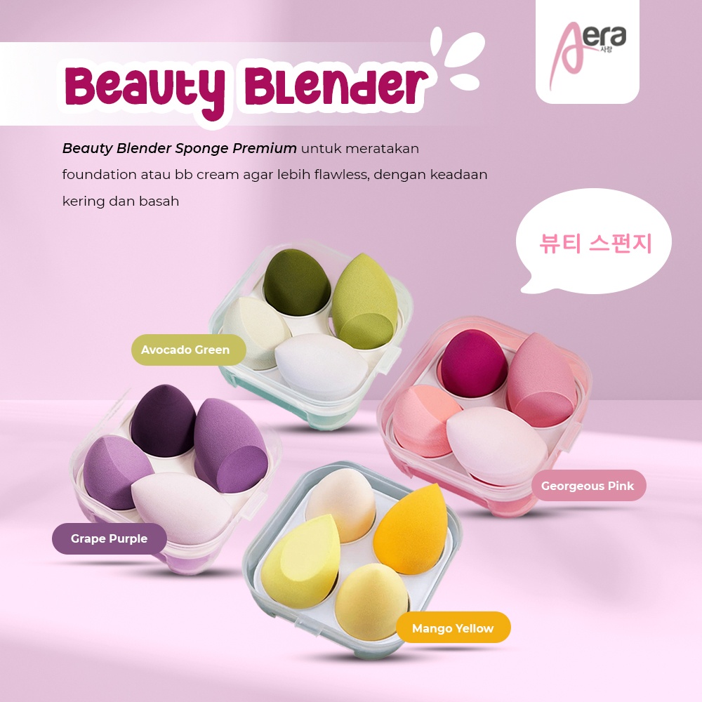 AERA Make Up Sponge Beauty Blender Box Isi 4pcs Soft Beauty Blender Makeup Puff