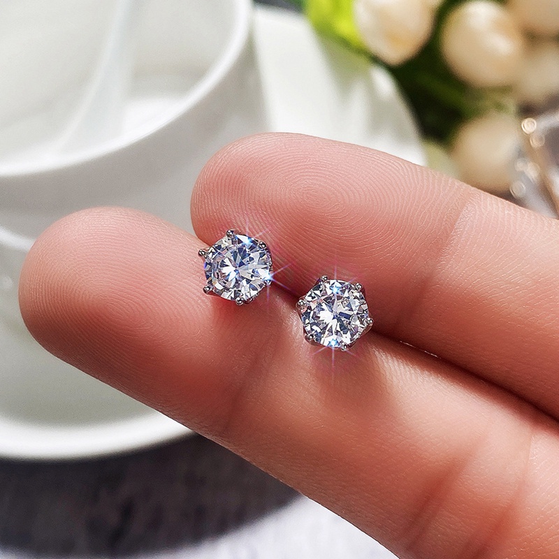 Fancyqube 1pasang Anting Tusuk Fashion Klasik Enam Cabang Solitaire Zircon Untuk Wanita Pria