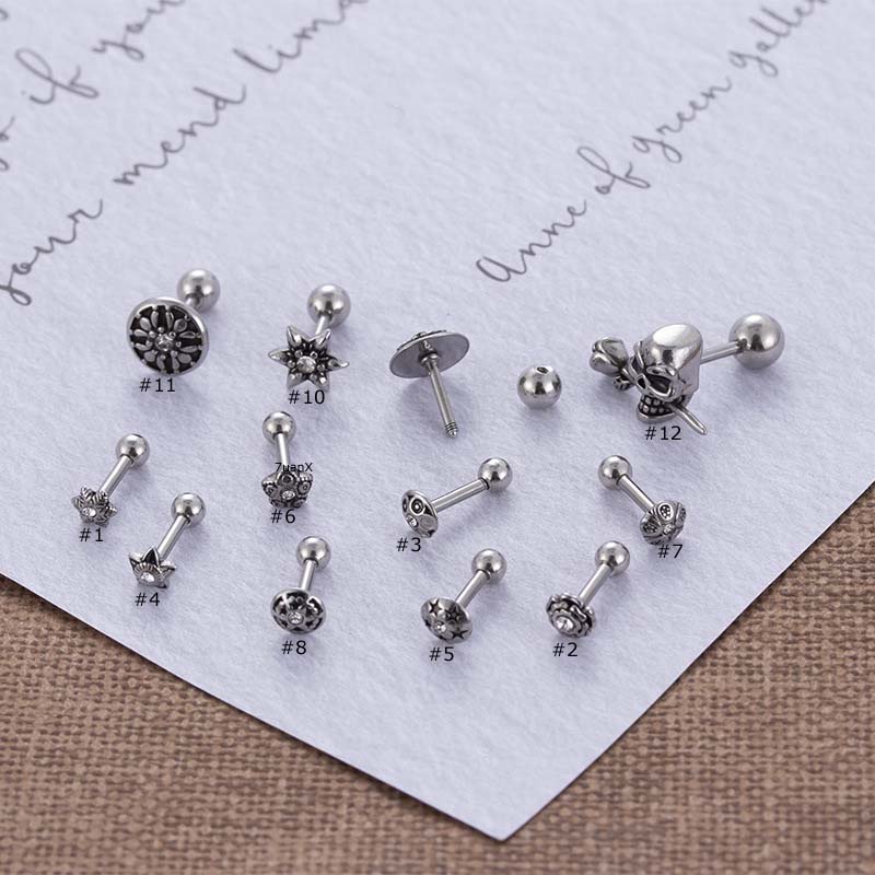 1biji Vintage Stainless Steel 16Gauge Helix Lobe Piercing Stud Earring Unisex