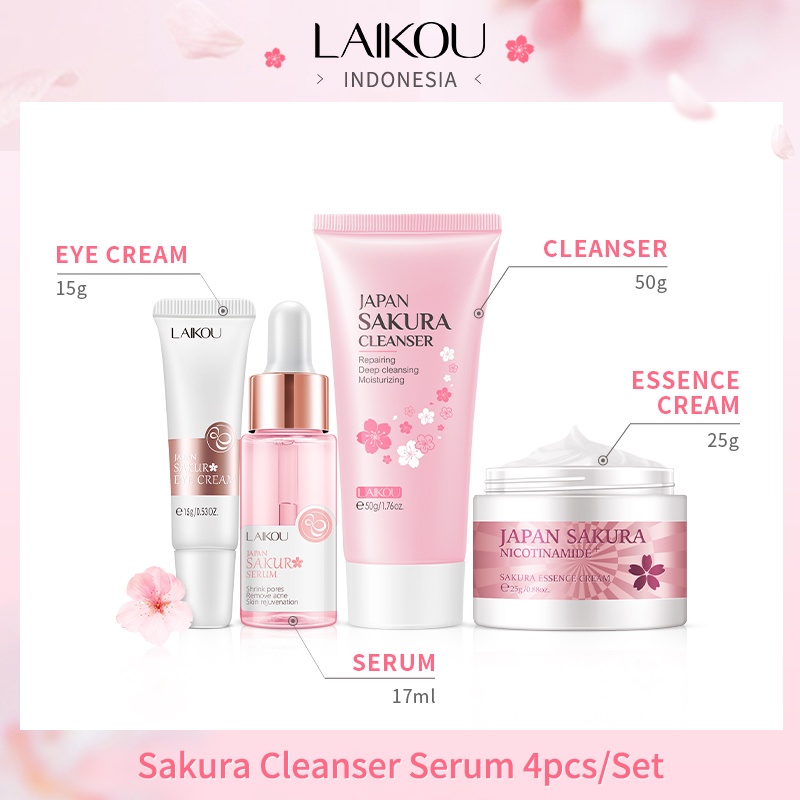 LAIKOU Japan Sakura Pembersih Foam Serum Pemutih Wajah Set Peremajaan Perawatan Kulit