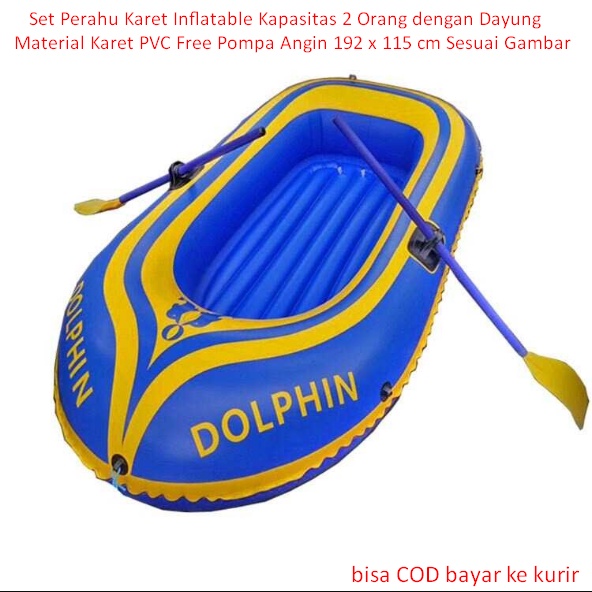real dd Set Perahu Karet Inflatable Kapasitas 2 Orang dengan Dayung Material Karet PVC Free Pompa
