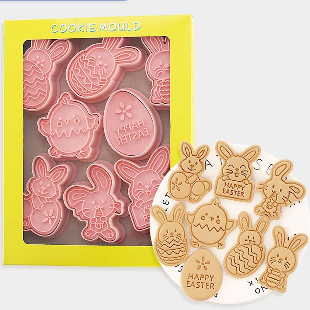 Preva 8pcs/set 3D Kelinci Paskah Alat Kue Cetakan Kue Plunger Plastik Cookie Cutter