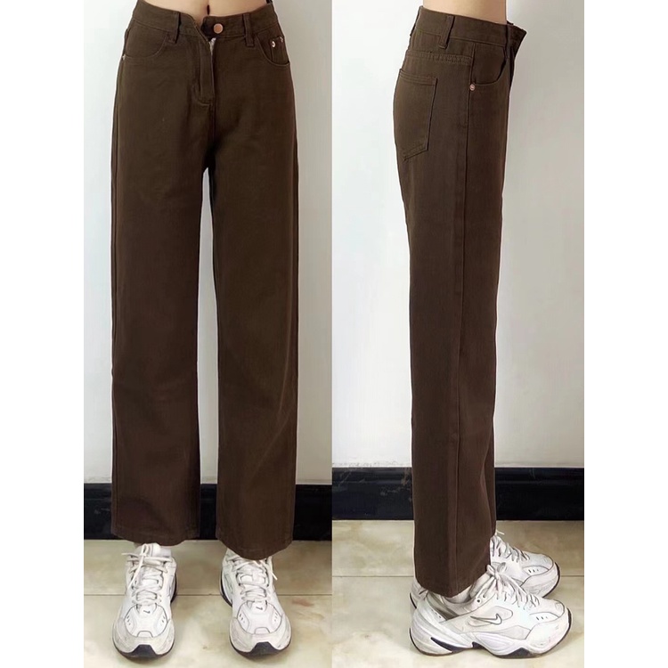 Coklat Highwaist Loose Celana Jeans Wanita  7/9