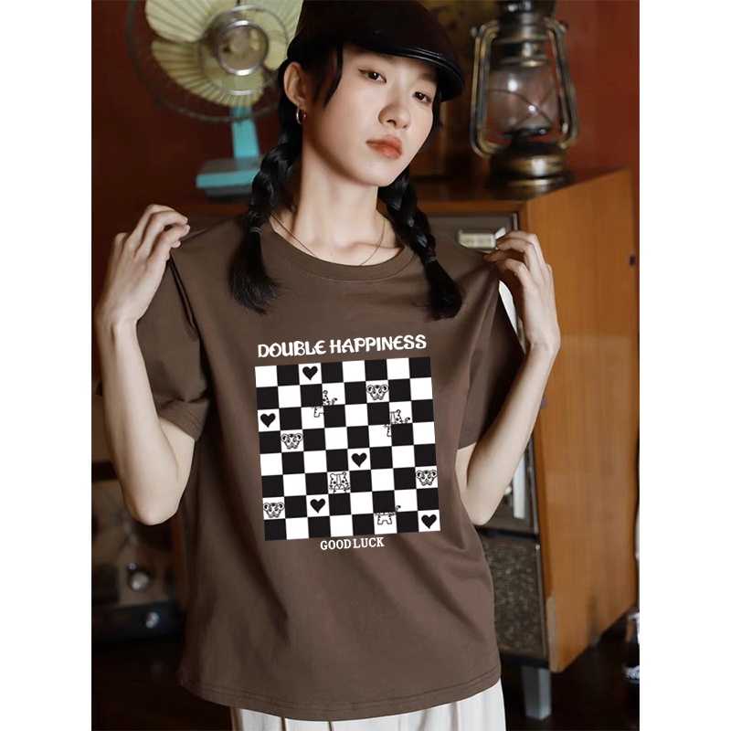 [100%  Katun]Vintage Kaos Lengan Pendek Cream Atasan Wanita Oversize Car Printed T-shirt Kekinian Korean Style ootd/baju kaos wanita jumbo