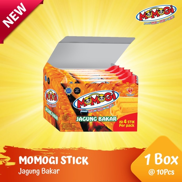 

MOMOGI STICK SNACK MAKANAN RINGAN 12GRAM RASA JAGUNG BAKAR 1BOX ISI 10PCS