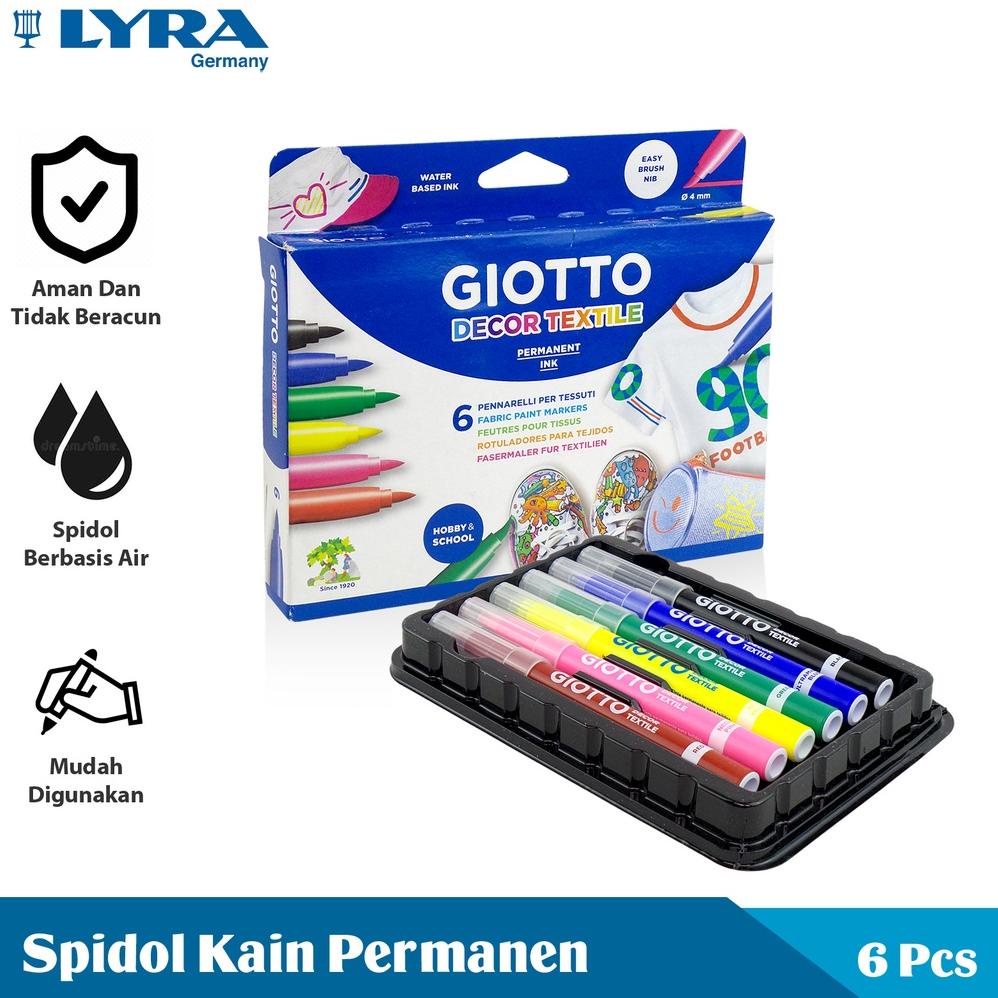 

GIOTTO SPIDOL TEKSTIL PERMANEN 6 WARNA DECOR TEXTILE PERMANENT INK SPIDOL BAJU LYR-494800 TERLARISS...,,,,,