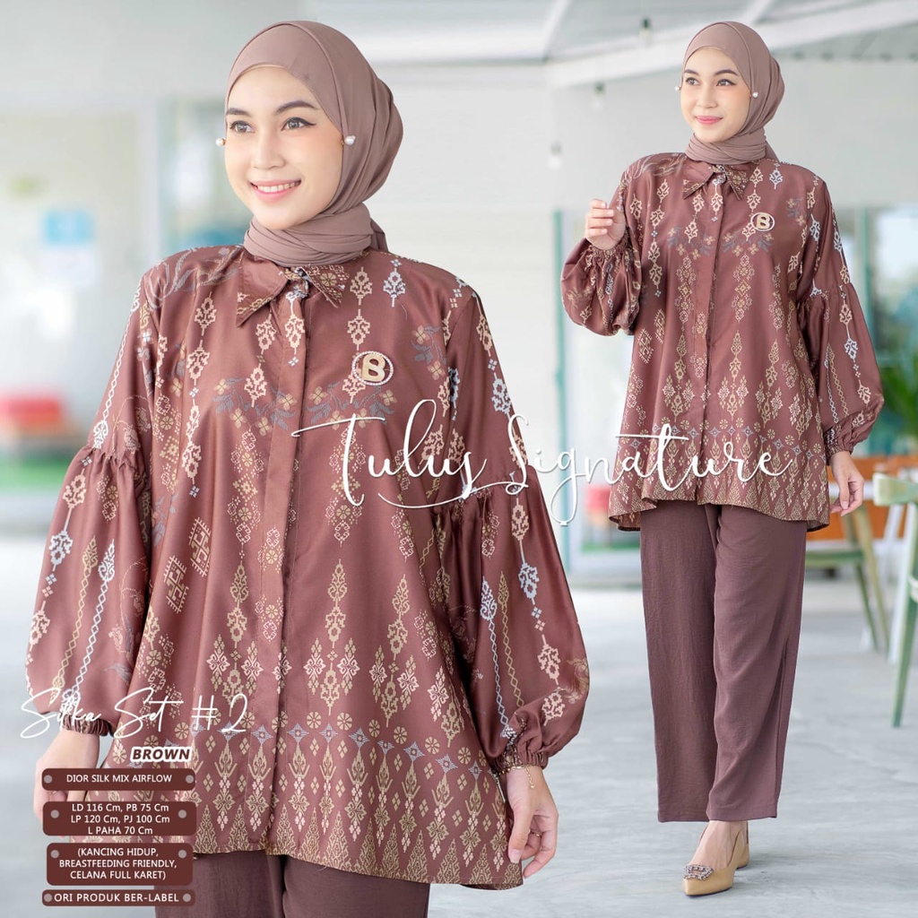 Baju Setelan Wanita Kekninian One Set Terbaru jumbo Ld 110 Bahan Dior Slik Mix Airflow Silka By tulu