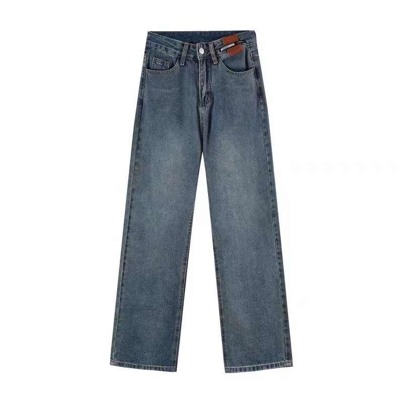 New Biru retro celana jeans high waist wanita kulot import murah