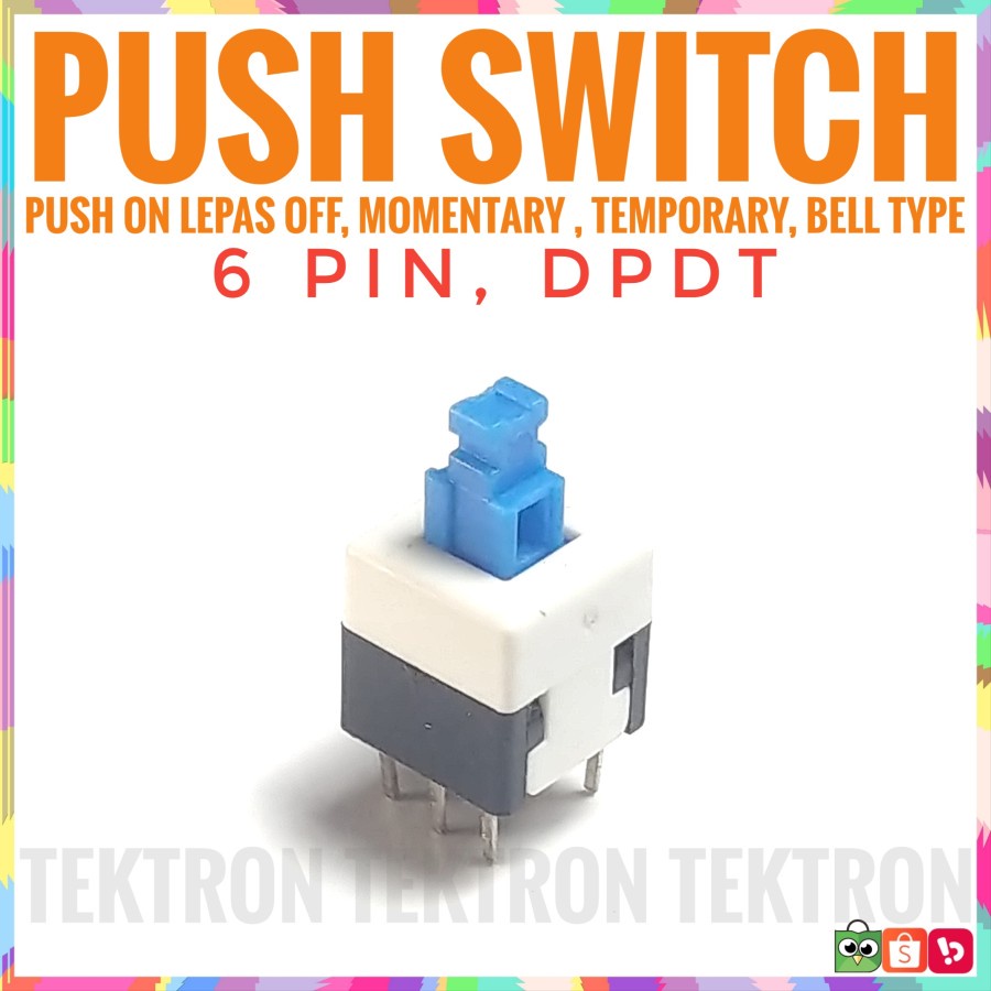 Push On Switch 6pin DPDT bell momentary Tekan On Lepas Off 6p 8mm 8x8mm 8x8