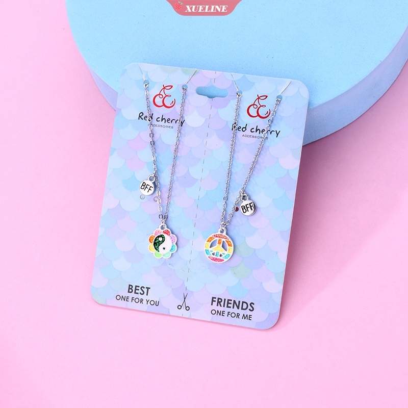 2pcs/set Liontin Bentuk Bunga Matahari Rantai best friend Kalung BFF Persahabatan Perhiasan Hadiah Untuk Anak [ZXL]