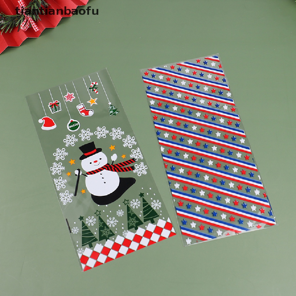 [tiantianbaofu] 50pcs Merry Christmas Kantong Plastik Permen Dengan Pita Kantong Kemasan Kado Butik
