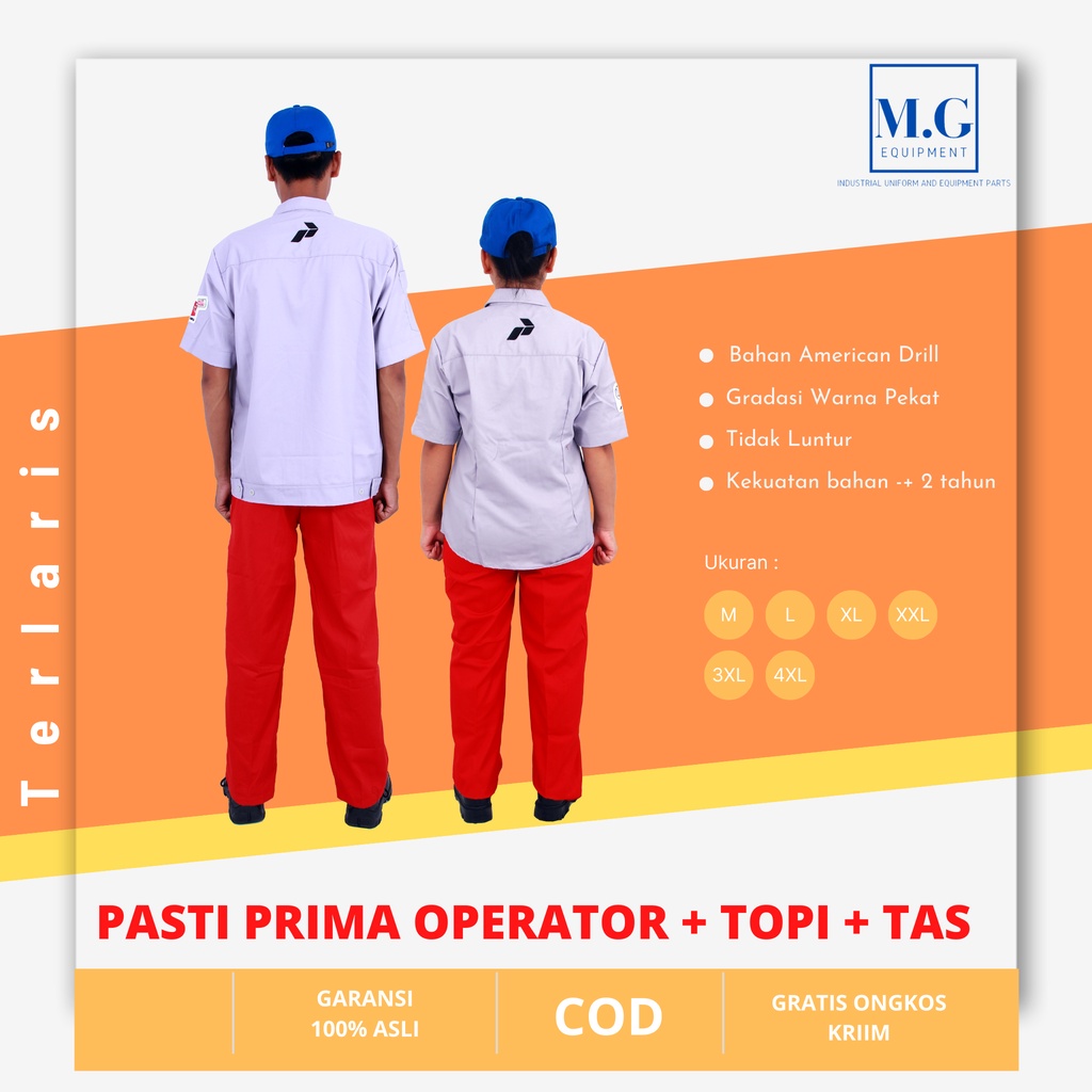 Seragam spbu pertamina pasti prima Operator + Topi + Tas