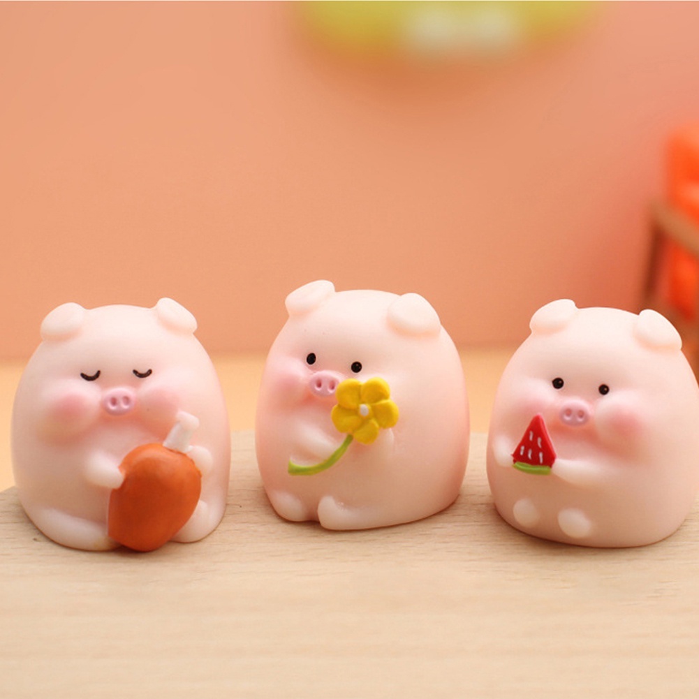 ღ Mini Cute Resin Babi Ornamen Mikro Lanskap Babi Kartun Boneka Piggy Resin Aksesoris Mobil Dekorasi Kue