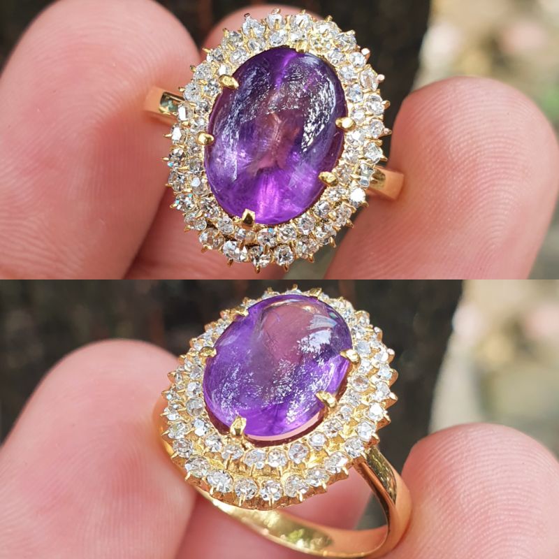 Cincin emas berlian mata utama kecubung ungu