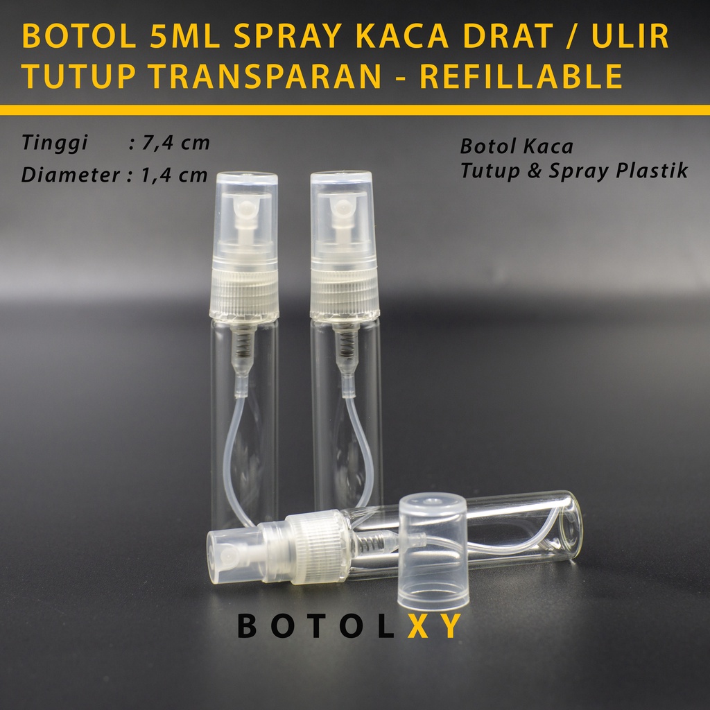 Botol Spray Kaca 5ml Refill Parfum Vial Travel Decant TUTUP BENING