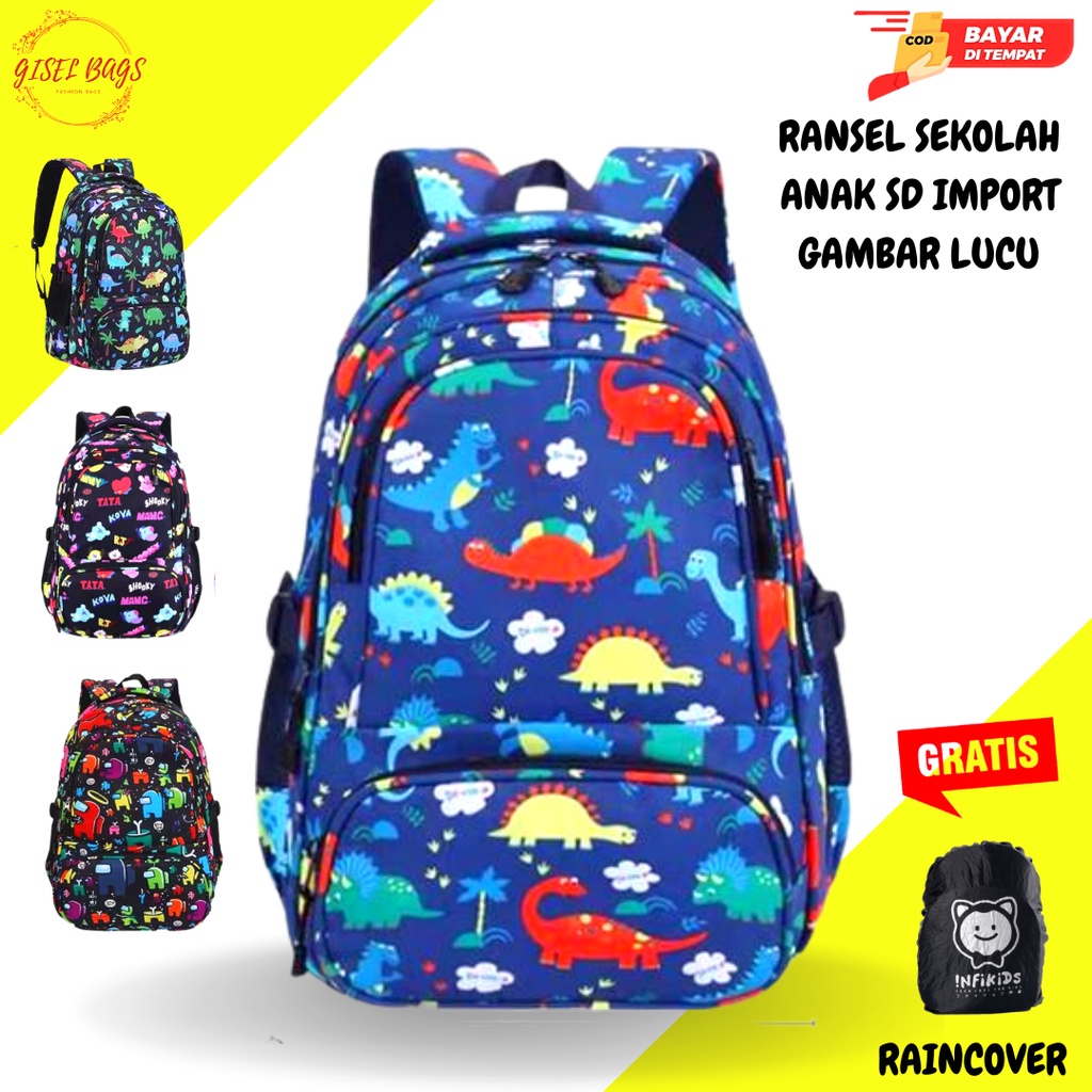 Tas sekolah anak laki laki sd,smp,remaja waterproof motif kartun dino kualitas premium dan kuat