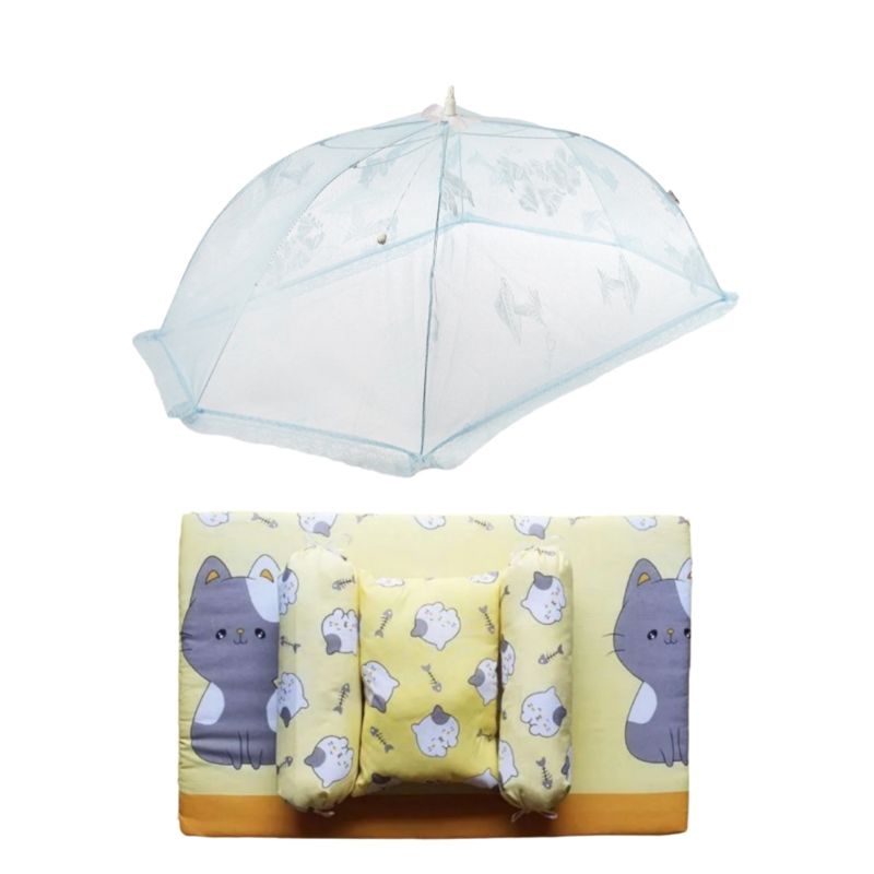 kasur bayi 1 set kelambu - kasur bayi baru lahir + kojong - kasur bayi 1 set lengkap Dengan Bantal Dan Guling - tempat tidur bayi Ukuran 75x45Cm - Kojong Ukuran 90x60Cm