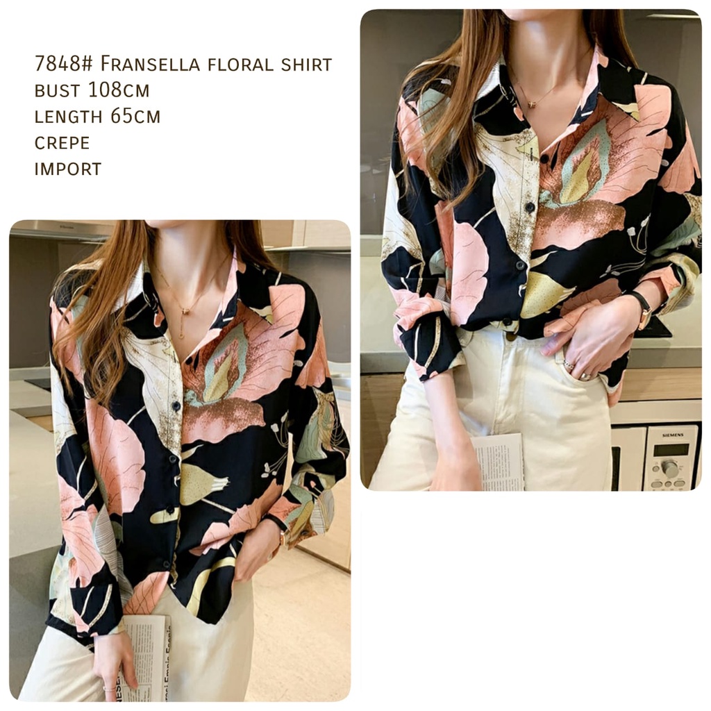 GROSIR FASHION 7848# fransella floral shirt FASHION WANITA three m threem 3m 3ms TM