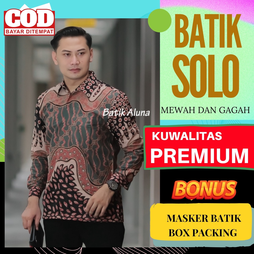 Atasan Kemeja Baju Batik Aluna Pria Lengan Panjang Premium Furing Reguler Fit Baju Cowok Moderen Ori