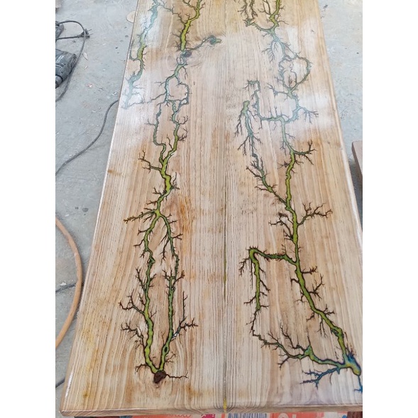 meja serbaguna motif resin/lichtenberg/komputer/stan monitor/stan pc wood table