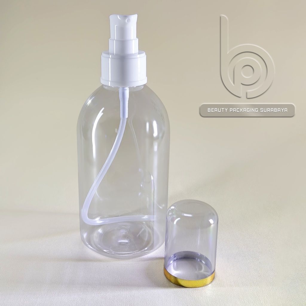 Botol plastik 250ml Oval bening tutup pump treatment FC Putih