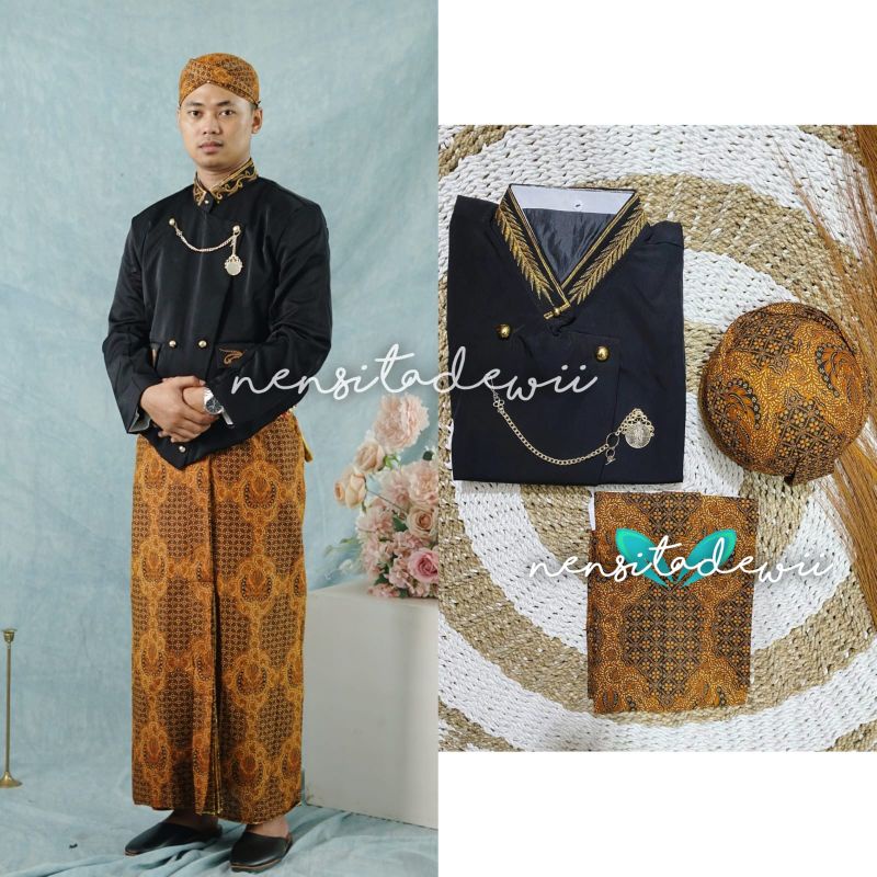 [1 Set, HTSB] Baju Adat Jawa, Model Beskap Solo (Polos) / Motif Buntal Melati