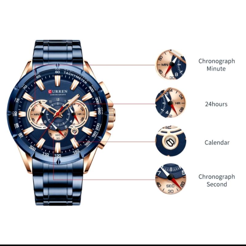 CURREN8363JamTangan PriaAnalogStainlessSteelChronographAktifLuminousHandCURRENOS