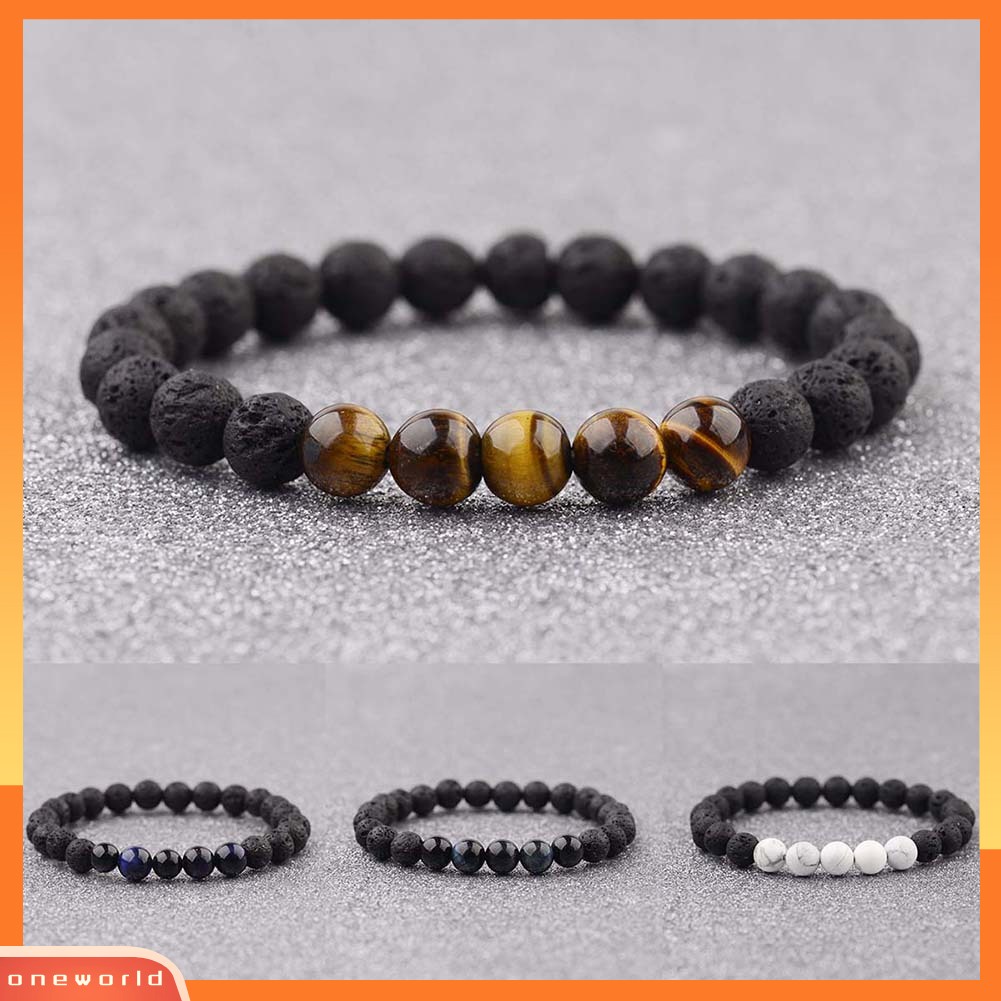 [WONE] Unisex Sederhana Batu Alam Tiger Eye Manik-Manik Gelang Penyembuhan Perhiasan Elastis