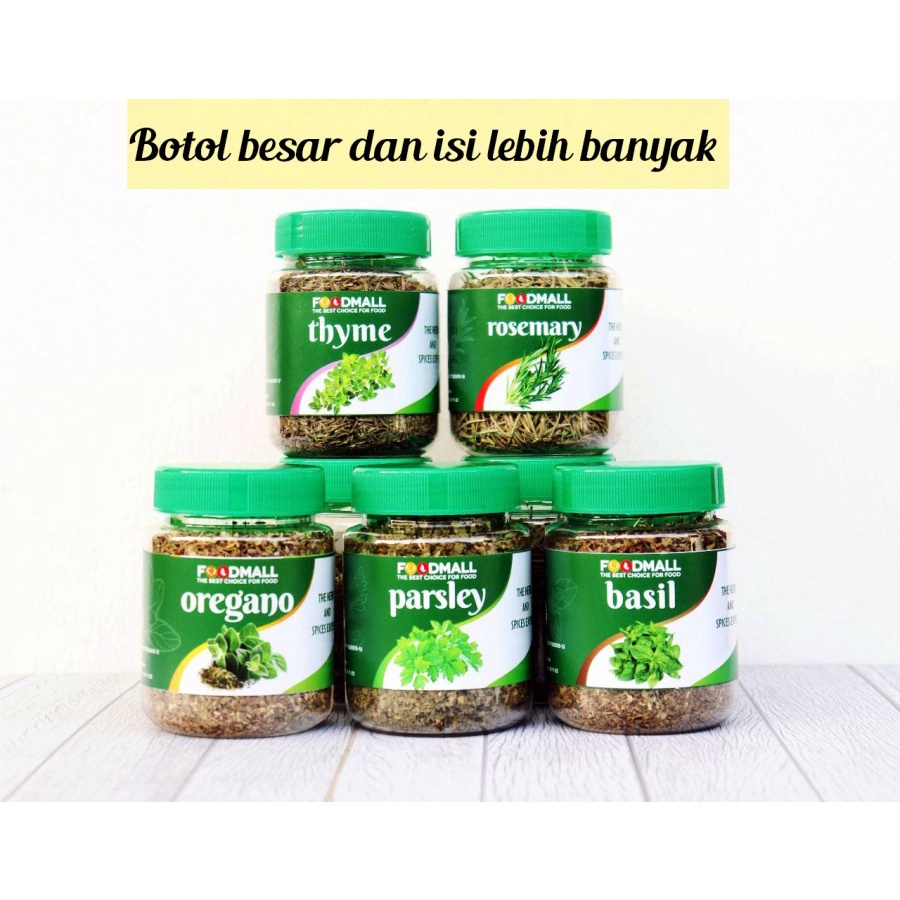 

Bumbu Daun Oregano, Parsley, Thyme, Rosemary, Basil kering Asli