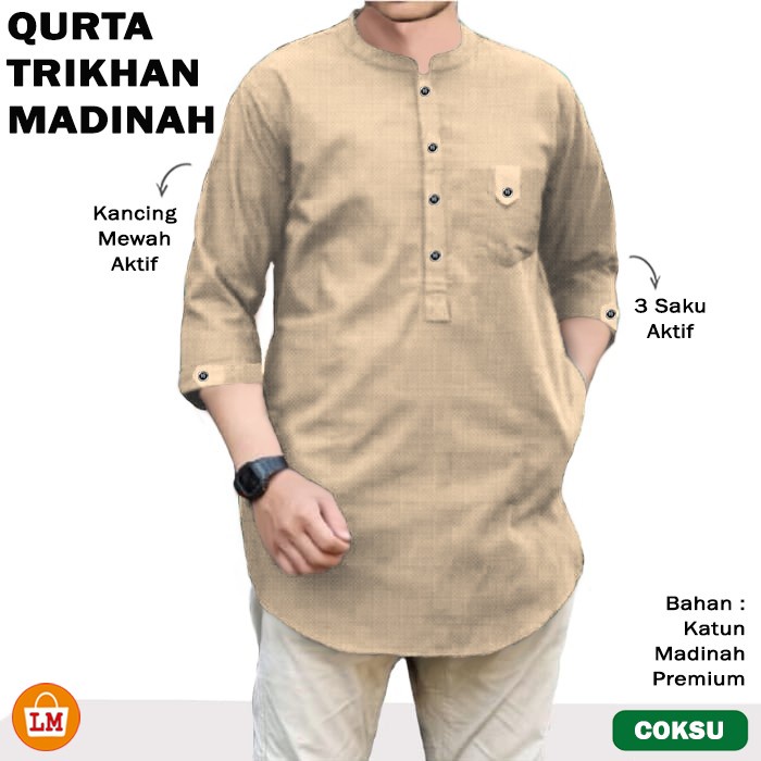 Baju Koko Pria Muslim TRIKHAN MADINAH Lengan 3/4 Tanggung Jumbo Big Size M-3XL LMS 31062