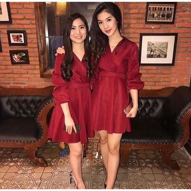 SPESIAL AWAL TAHUN GRATIS MINI GOLD D0075 PUFFY FLARE DRESS SCUBA NATAL CHRISTMAS DINNERKMBM*403