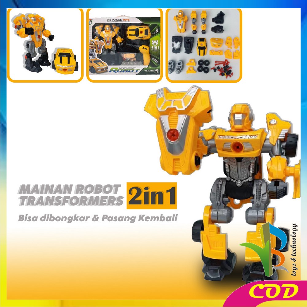 RB-M214 Mainan Robot Anak Laki Laki Robot Deformation 2IN1 DIY Puzzle Toys Mainan Bongkar Pasang Dengan Obeng Listrik / Mainan Mobil Mobilan