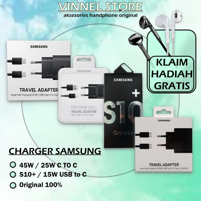 Charger Samsung All Type C 45 Watt / 25 Watt / 15 Watt Super Fast Charging 25W 45W Original 100%