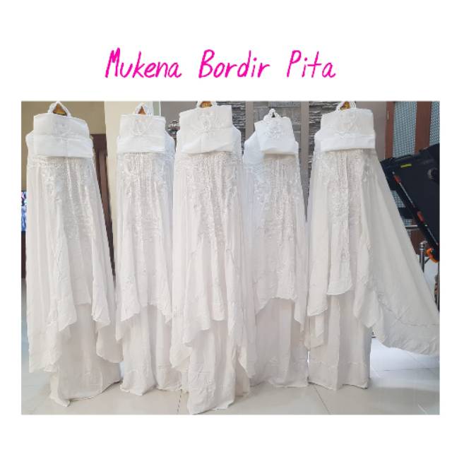 MUKENA RAYON PUTIH POLOS BORDIR PITA