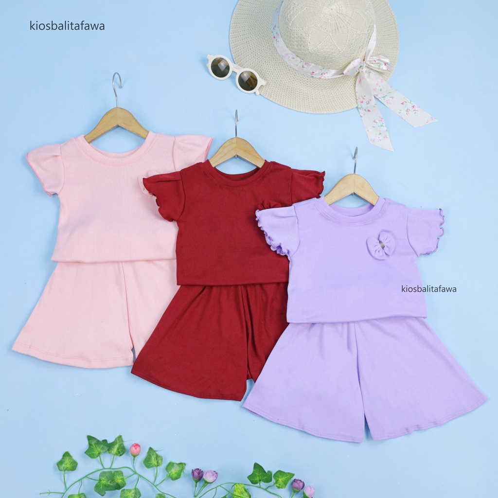 [KNIT] Setelan Melon uk 1-3 Tahun / Cotton Rib Set Anak Perempuan Baju Anak Cewek Polos Katun Importn Stel Babycinnamon