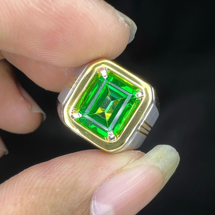 Cincin Batu Natural Green Topaz Ring Perak Handmade Elegant