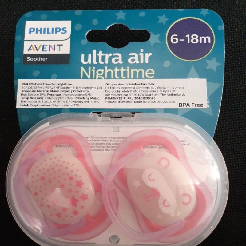 Avent Empeng bayi / pacifier avent ortho soother night time isi 2pcs