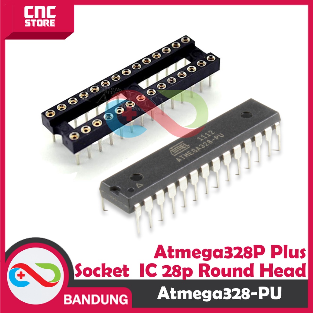 PAKET BUNDLING IC ATMEGA328P WITH SOCKET IC DIP-28 ROUND HEAD