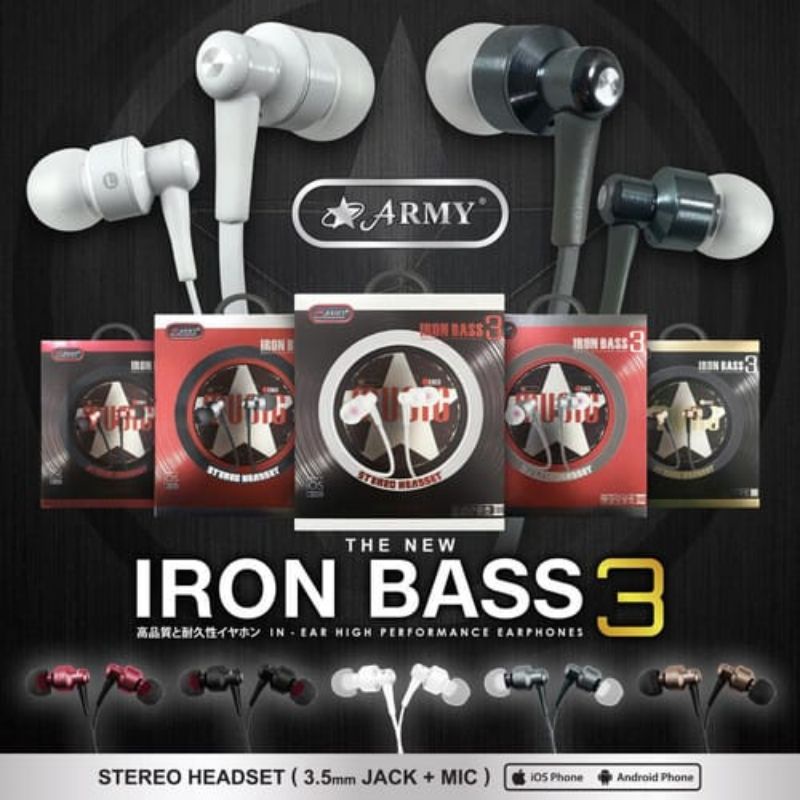 HEADSET ARMY IRONBASS 3 HANDSFREE EARPHONE ARMY IRON BASS 3