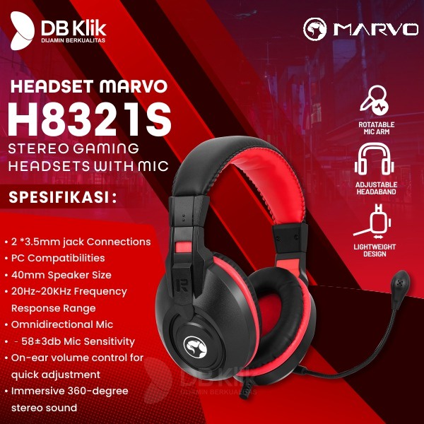 Headset Gaming Marvo H8321S Lightweight Stereo Wired with Mic - H8231