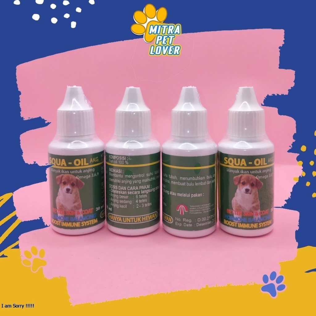 MINYAK IKAN TETES UNTUK ANJING - SQUA OIL DROP 30ML - VITAMIN SUPLEMEN OMEGA 3 HORMON SEIMBANG MELEBATKAN BULU DOGGY - MURAH ASLI GARANSI KUALITAS ORIGINAL - PET ANIMAL HEALTHCARE &amp; VETERINARY TAMASINDO OBAT KESEHATAN &amp; VITAMIN TERNAK HEWAN MITRAPETL