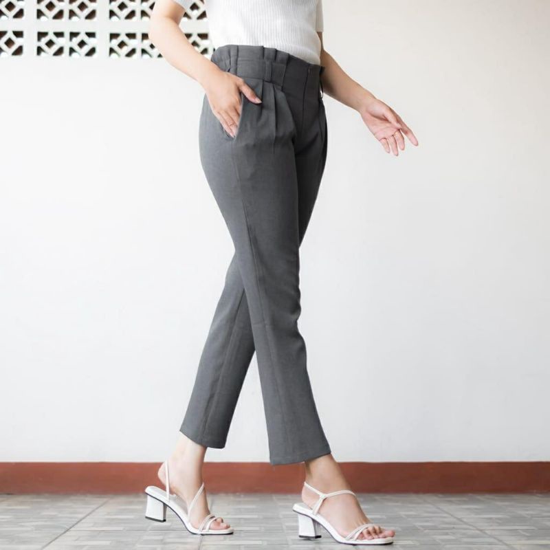 CELANA PANJANG HIGHWAIST BAGGY PANTS PINGGANG REMPEL / CELANA KANTOR WANITA