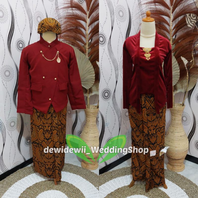 [Couple] Baju Prewedding / Baju Adat Jawa | Gambar Patung - Nuansa Solo Maroon