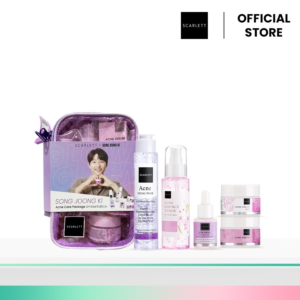 SCARLETT Whitening X Song Joong Ki Acne Limited Edition / Indonesia Paket Facial Wash Essence Toner 