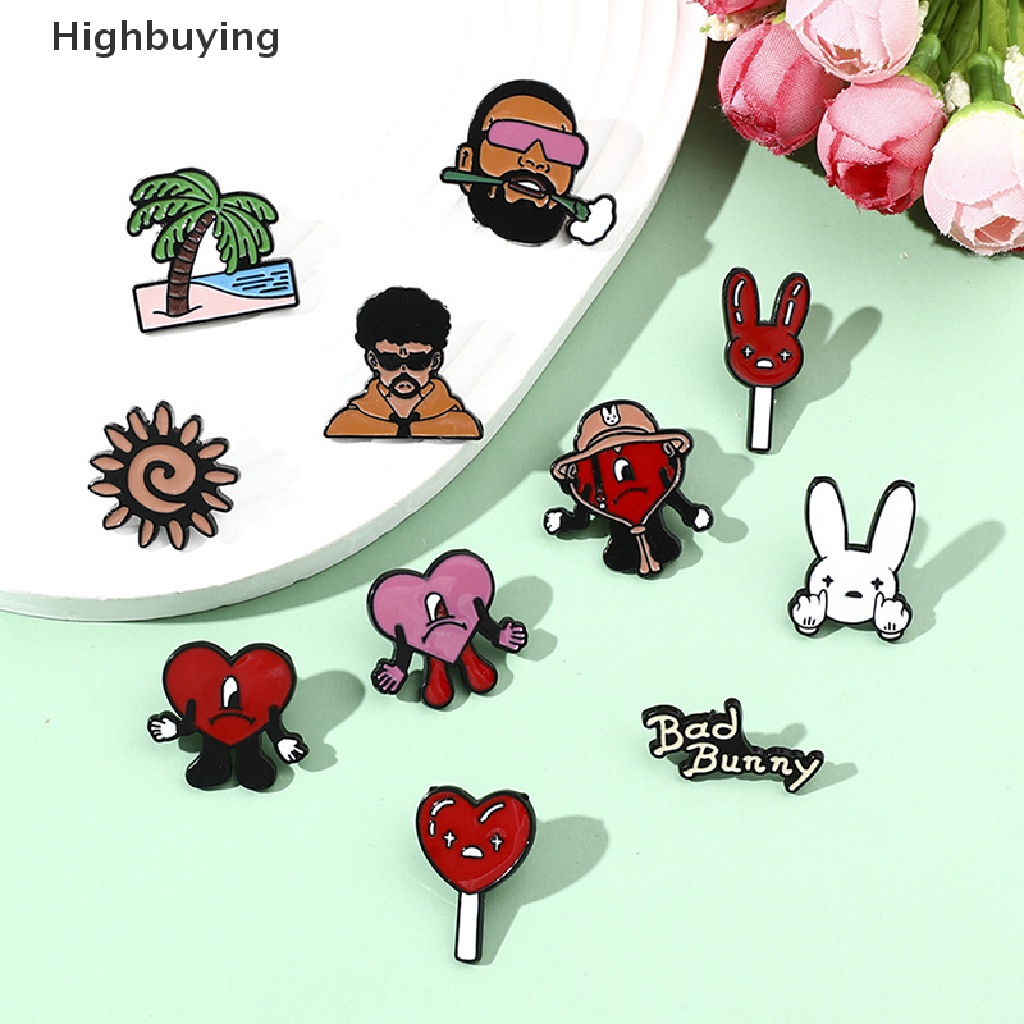 Hbid Bad Bunny Pin Untuk Aksesoris Ransel Merah Hati Enamel Lencana Perhiasan Fashion Bros Jaket Denim Dekorasi Hadiah Untuk Teman Glory